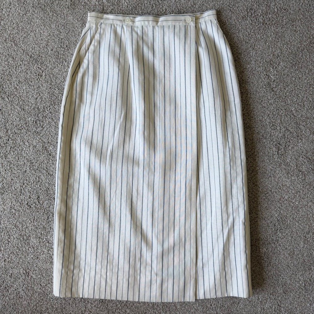 VTG 70's Christian Dior Linen Blend Striped Pencil Midi Skirt Size 10 (4/6 fit) - Picture 1 of 7